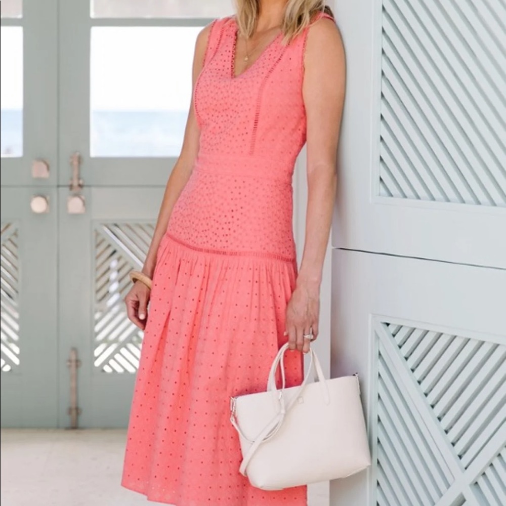 NWT Draper James coral eyelet midi dress size 6